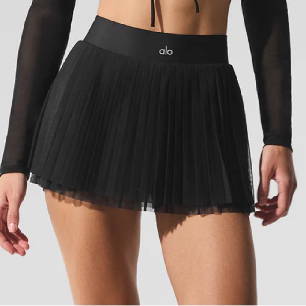 ALO Mesh Baseline Tennis Skirt Small Black